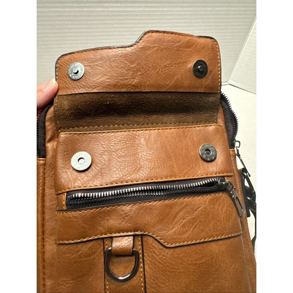 WEIXIER Brown Faux Leather Crossbody Sling Bag Men's Shoulder Bag